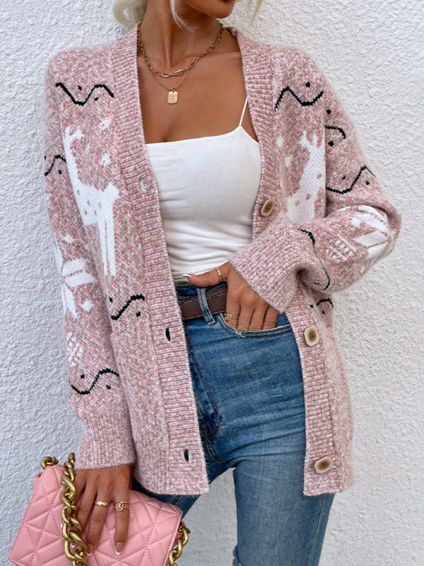 Women's Knit Christmas Cardigan Sweater with Pockets in 4 Colors S-L - Wazzi's Wear