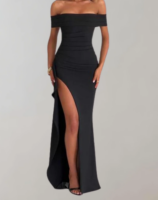 LB | Damska sukienka maxi - Slim Fit - Off Shoulder - Wysokie rozcięcie - Sukienka wieczorowa