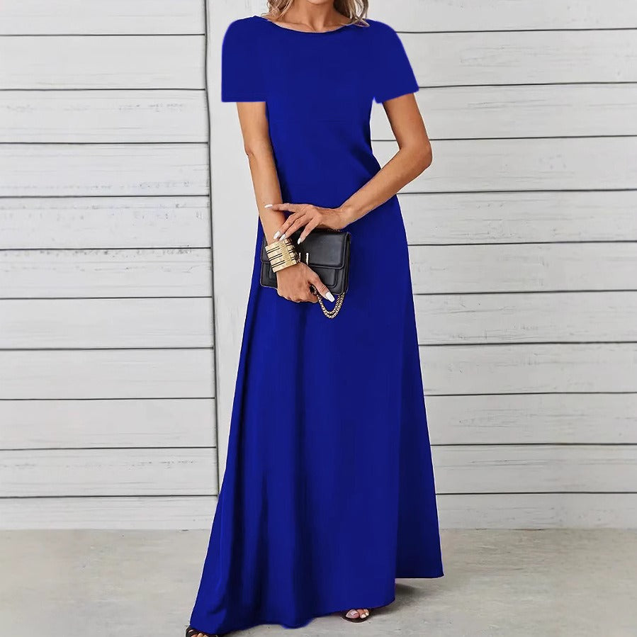 LB | Damska sukienka maxi - Slim Fit - Krótkie rękawy - Bawełna - Okrągły dekolt - Odzież codzienna