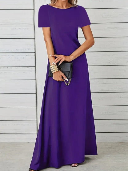 LB | Damska sukienka maxi - Slim Fit - Krótkie rękawy - Bawełna - Okrągły dekolt - Odzież codzienna