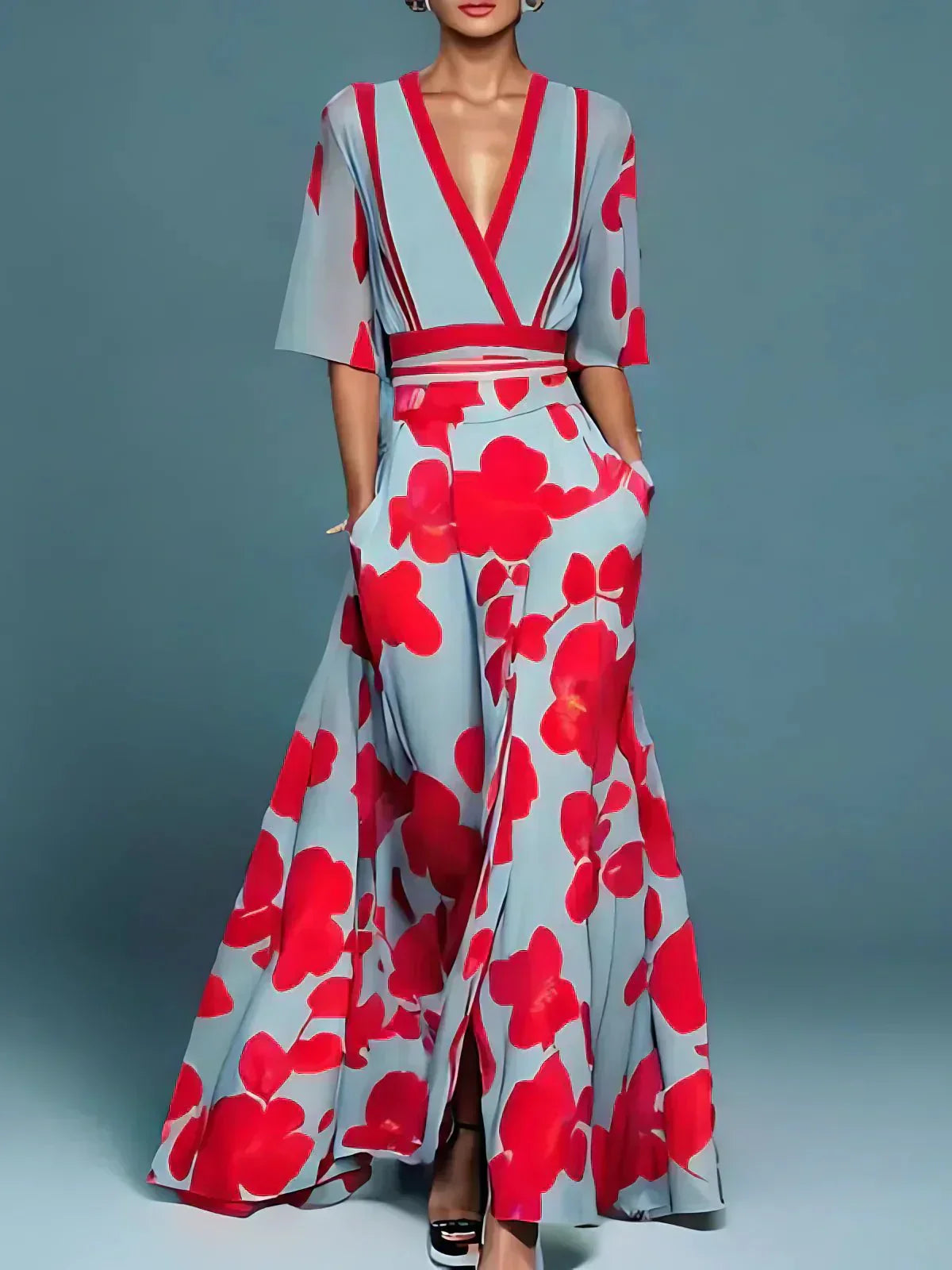 LB | Elegancka kwiatowa sukienka maxi moda damska