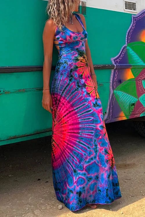 LB | Sukienka maxi ze sznurowaniem i nadrukiem tie-dye