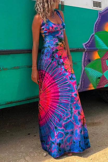LB | Sukienka maxi ze sznurowaniem i nadrukiem tie-dye