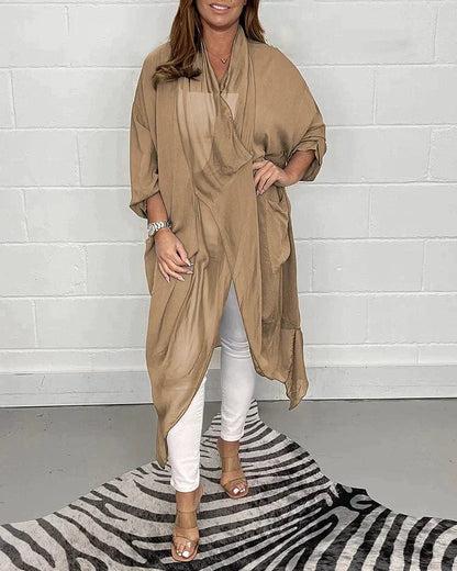 AS | Comér - Jedwabisty luźny top z dekoltem w szpic