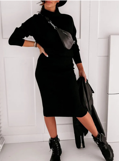 LB | Elegancki sweter i spódnica z dzianiny w prążek