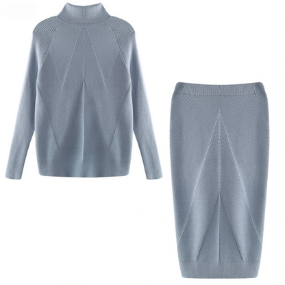 LB | Elegancki sweter i spódnica z dzianiny w prążek