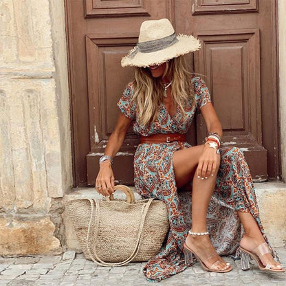 LB | "Fiamma" designerska sukienka maxi z kwiatowym nadrukiem