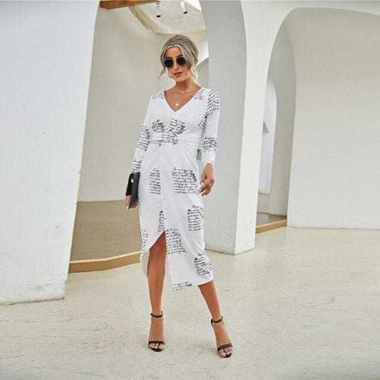 LB | Women Gingham Dress Linen Blend Plaid V-Neck Tie Waist Wrap Side Split Midi Dress Autumn Party Dresses Odzież
