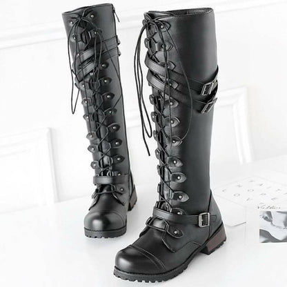 AS | Damskie buty w rzymskim stylu ze sznurowaniem do kolan i podeszwami na platformie