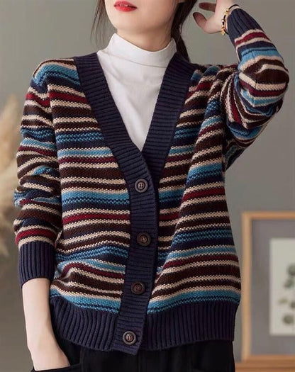 AS | Sweter w paski z dekoltem w szpic