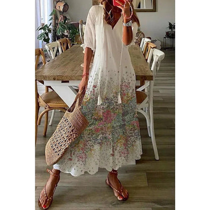 LB | Elegancka luźna bawełniana lniana sukienka maxi 1 + 1 GRATIS