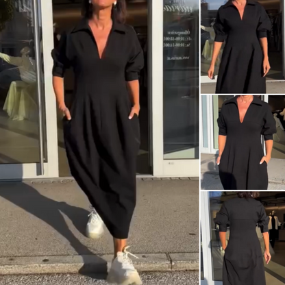 LB | Elegancka sukienka midi z klapami i dekoltem w szpic