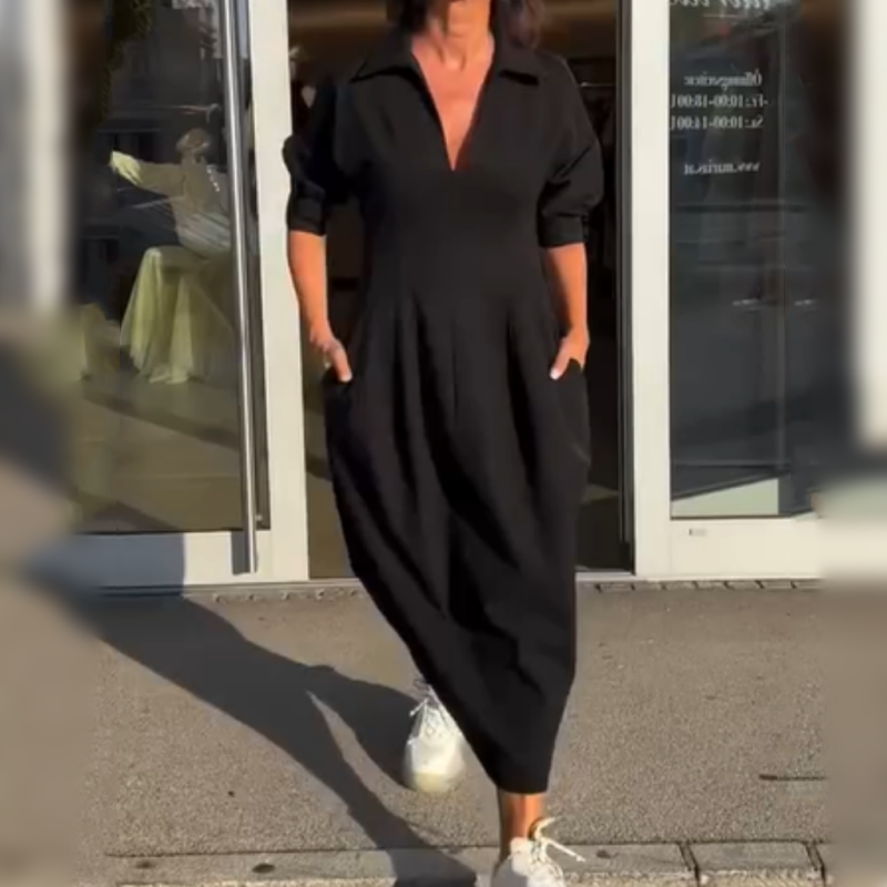 LB | Elegancka sukienka midi z klapami i dekoltem w szpic
