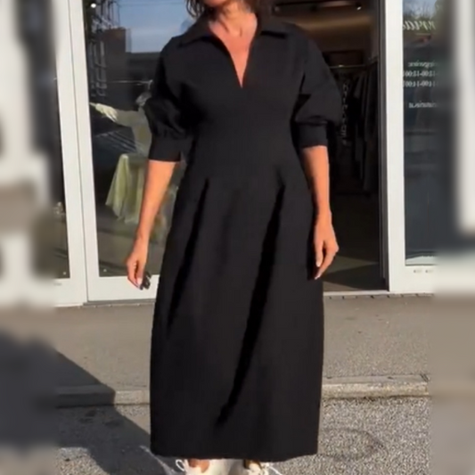 LB | Elegancka sukienka midi z klapami i dekoltem w szpic