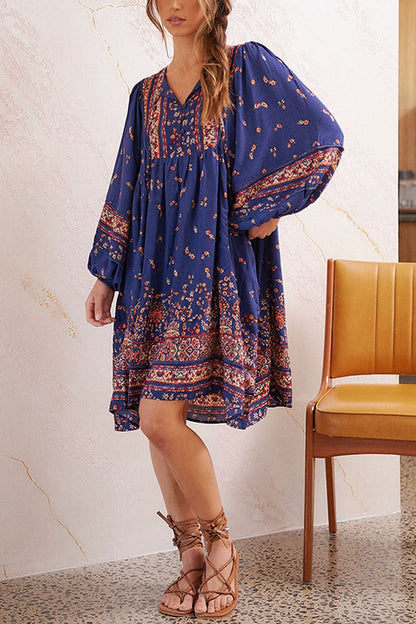 LB | Boho Print Sukienka mini z długim rękawem