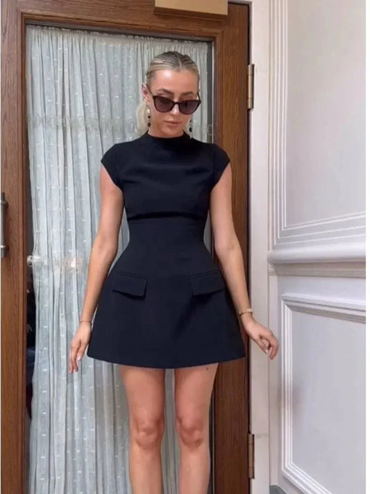 AS | Sukienka mini o linii A z kieszeniami