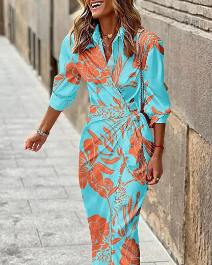 LB | Fashion Sukienka midi w paski z dekoltem w serek i sznurowaniem
