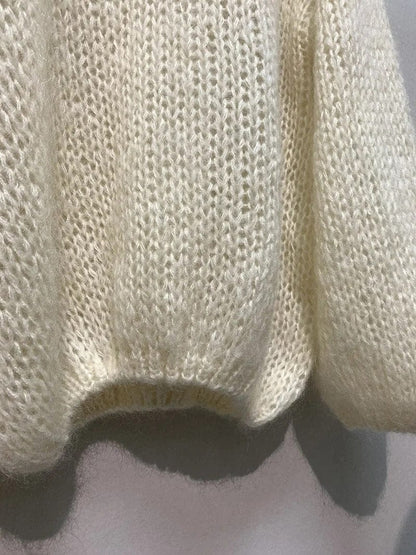 AS | Miękki sweter z dzianiny Topy z dekoltem w szpic i długim rękawem Luźny sweter w jednolitym kolorze