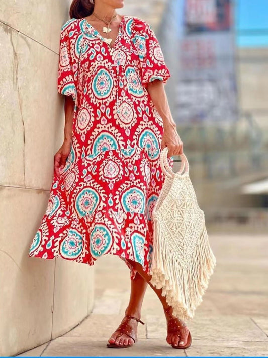 LB | Sukienka maxi z bufiastymi rękawami w stylu vintage
