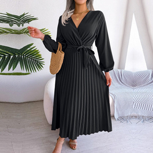 LB | Amy™ Czarna elegancka sukienka maxi z dekoltem w szpic w świątecznym stylu boho